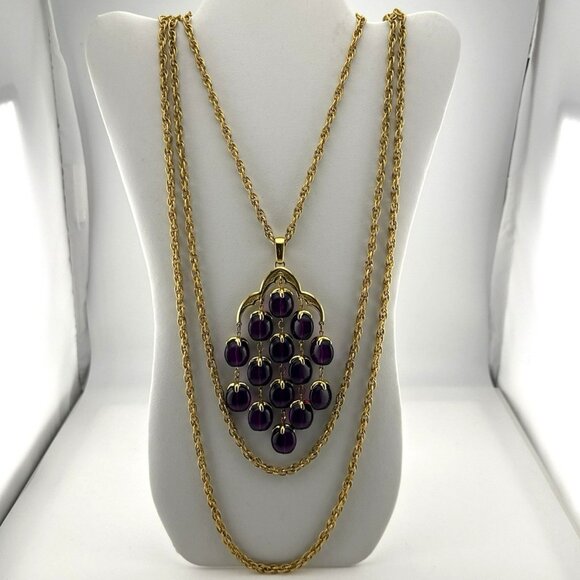 Vintage Trifari Waterfall Necklace Purple Lucite Gold Tone Alfred Phillipe - Picture 3 of 16
